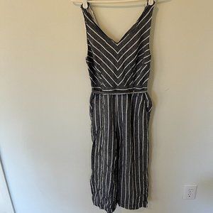 LOFT Women's belted jumpsuit gray and white striped size 4
